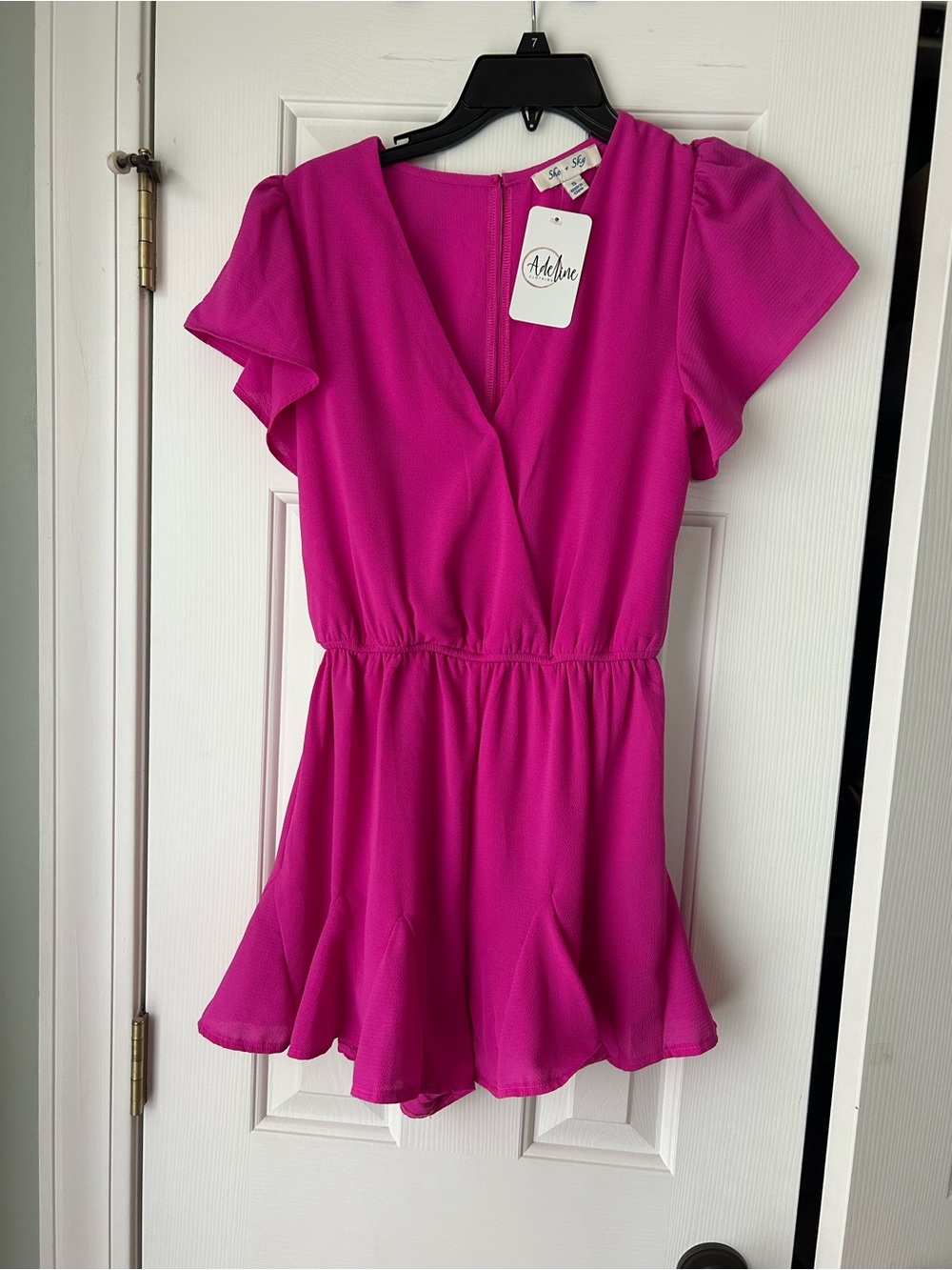 She + Sky Bright Fuchsia V-Neck Romper